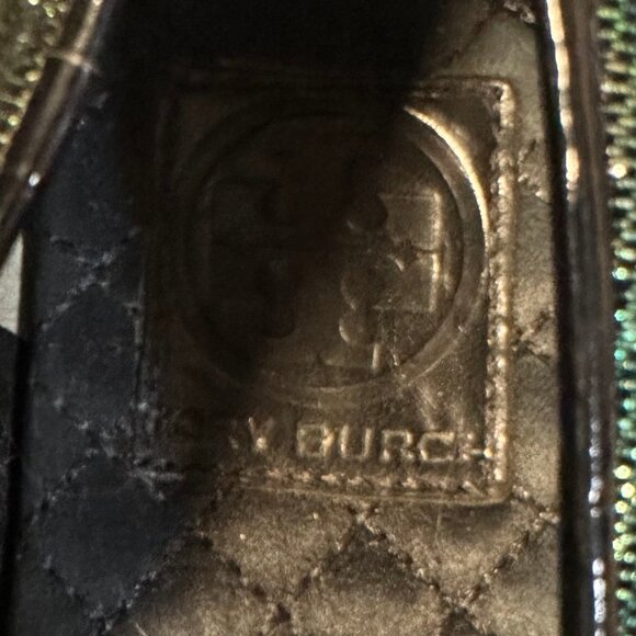 Tory Burch Cailyn Holographic Green Beetle Smoking Slipper Loafers Metallic - 8M - Picture 4 of 6